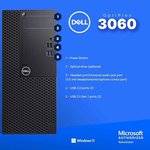 كمبيوتر ديل اوبتيبلكس 3060 ميني | ويندوز 11 برو | إنتل i5-8500 | 8 جيجا رام + 250 جيجا اس اس دي | 5G واي فاي + بي تي | كمبيوتر مكتبي مايكرو | لوحة المفاتيح + الماوس (متجدد) in Saudi Arabia