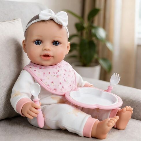 SCOM First Baby Doll Girl - 16 بوصة دمية ناعمة واقعية مع إكسسوارات ، وطفل سليكون حقيقي نابض بالحياة مع جسم قطعة قماش وفينيل للأطفال 3 4 5 6 + هدايا عمره سنة in Saudi Arabia
