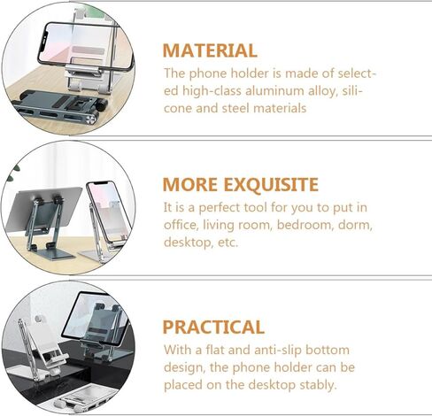 Gadpiparty Foldable Aluminum Alloy Phone Holder and Tablet Stand Adjustable Desktop Rack Silver for Office and Home Use in Saudi Arabia