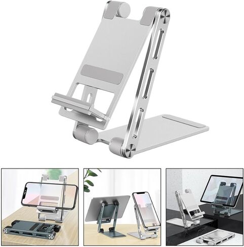 Gadpiparty Foldable Aluminum Alloy Phone Holder and Tablet Stand Adjustable Desktop Rack Silver for Office and Home Use in Saudi Arabia