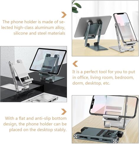 Gadpiparty Foldable Aluminum Alloy Phone Holder and Tablet Stand Adjustable Desktop Rack Silver for Office and Home Use in Saudi Arabia