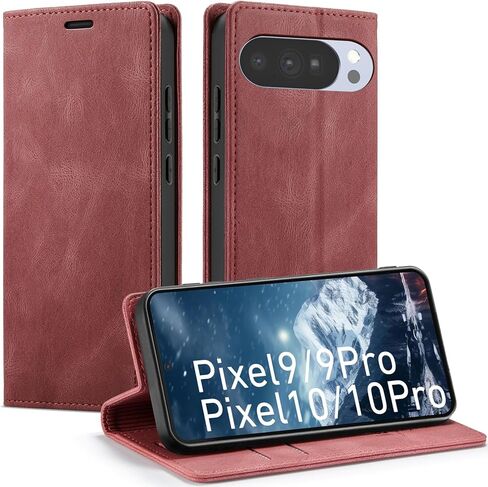 حافظة محفظة japezop Google Pixel 10/10 Pro مع حامل بطاقة [RFID Blocking] مسند مغناطيسي، محفظة جلدية قابلة للطي لهاتف Google Pixel 10/10 Pro 6.3 بوصة (أحمر) in Kuwait