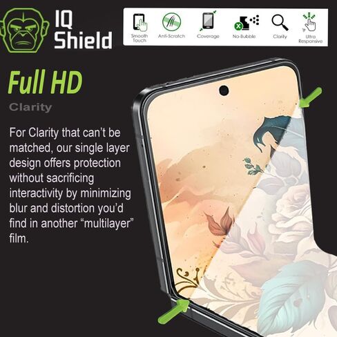 عبوة من قطعتين من IQShield لهاتف Samsung Galaxy Z Flip 5: طبقة TPU فائقة الوضوح، تركيب خالٍ من الفقاعات، مقاوم للخدش، صديق للحافظة، وضوح عالي الدقة للحماية القصوى لفتح بصمة الإصبع in Saudi Arabia