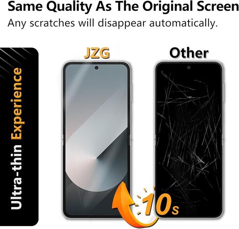 واقي شاشة JZG مكون من قطعتين لهاتف Samsung Galaxy Z Flip 6 (شاشة داخلية)، قطعتان من الزجاج الأمامي المقوى، غير قابل للطي، فتح بصمات الأصابع، مضاد للخدش، خالٍ من الفقاعات، صديق للحافظة in Kuwait