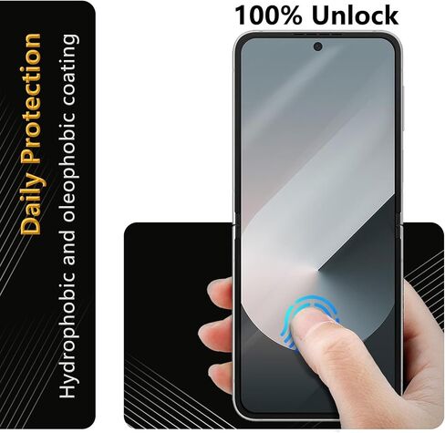 واقي شاشة JZG مكون من قطعتين لهاتف Samsung Galaxy Z Flip 6 (شاشة داخلية)، قطعتان من الزجاج الأمامي المقوى، غير قابل للطي، فتح بصمات الأصابع، مضاد للخدش، خالٍ من الفقاعات، صديق للحافظة in Kuwait