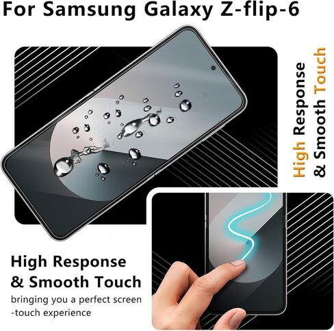 واقي شاشة JZG مكون من قطعتين لهاتف Samsung Galaxy Z Flip 6 (شاشة داخلية)، قطعتان من الزجاج الأمامي المقوى، غير قابل للطي، فتح بصمات الأصابع، مضاد للخدش، خالٍ من الفقاعات، صديق للحافظة in Kuwait