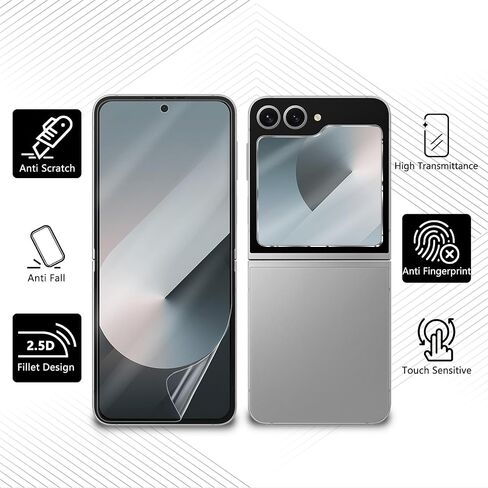 واقي شاشة JZG مكون من قطعتين لهاتف Samsung Galaxy Z Flip 6 (شاشة داخلية)، قطعتان من الزجاج الأمامي المقوى، غير قابل للطي، فتح بصمات الأصابع، مضاد للخدش، خالٍ من الفقاعات، صديق للحافظة in Kuwait