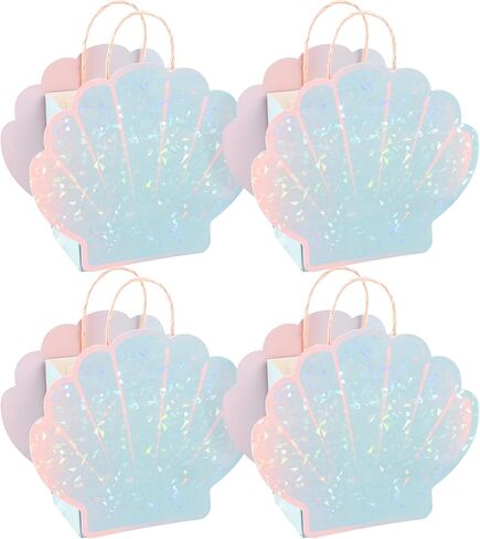 حزب Cheerland Seashell Form Bag لزخارف عيد ميلاد Mermaid وتحت موضوع البحر Party Summer Ocean Beach Picnic Party Party Bag Godie Treat Parts Supplies (حزمة من 4) in Saudi Arabia