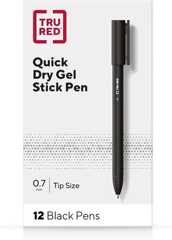 Staples TRU RED Quick Dry Gel Pens, Medium Point, 0.7mm, Black, Dozen (TR54480) in Saudi Arabia