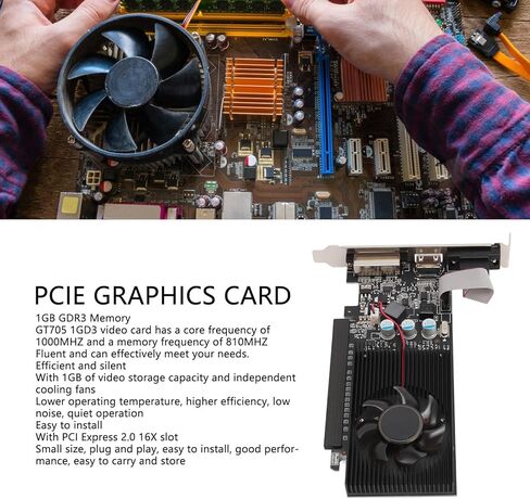 VBESTLIFE 1GB Graphics Card, DDR3 64Bit GPU, 810/1000MHz PCIE 2.0 16X Gaming Video Card, Desktop Computer Graphics Card Support for DirectX 12 in Saudi Arabia