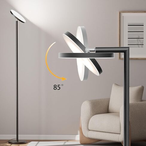 مصابيح أرضية لغرفة المعيشة، مصباح أرضي LED فائق السطوع بقدرة 32 وات 3000 لومن مع جهاز تحكم عن بعد وتحكم باللمس، مصباح قائم طويل حديث بطول 69 بوصة مع رأس دوار 350 درجة لقراءة غرفة نوم المكتب (أسود) in Saudi Arabia