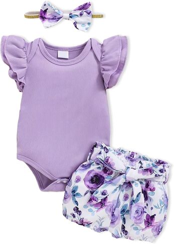 الوليد الرضع طفلة الملابس كشكش كم رومبير السراويل مجموعة ملابس الصيف الأزهار لطيف طفلة الملابس in Kuwait