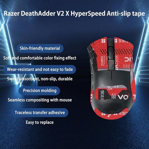 Mouse Grip Tape Full Coverage for Razer DeathAdder V2 X HyperSpeed, Mouse Anti Slip Grip Tape,Self-Adhesive PreCut Sweat-Resistant Professional Mice Upgrade Kit(Red) in Saudi Arabia