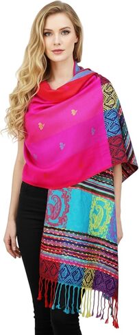 PASKMLNA Double Side Rainbow Silky Tropical Colorful Exotic Pashmina Wrap Shawl Scarf in Kuwait
