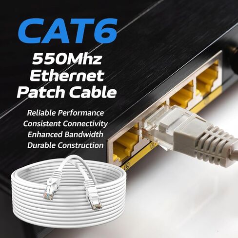 Cat6 Ethernet Patch Cable – RJ45 LAN Network Cord, Gigabit Speed, Snagless, 550MHz UTP Wire - Internet, Router, Modem, PC, Switch, Gaming Consoles for Home or Office - White (75ft) in Saudi Arabia