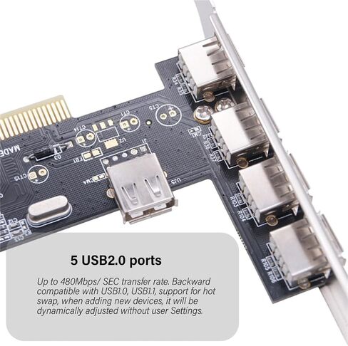 High Speed 480Mbps PCI to 5 Port USB 2.0 Expansion Card 4 External 1 Internal USB 2.0 Controller for Desktops in Saudi Arabia