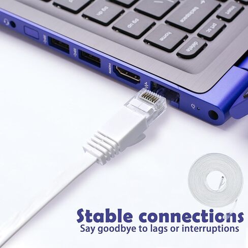 BlingKingdom Ethernet Cable 10 M Flat Network Cable Cat 6 with Rj45 Connector for Indoor Home Office PC Gaming Consoles Streaming Devices - White in Saudi Arabia