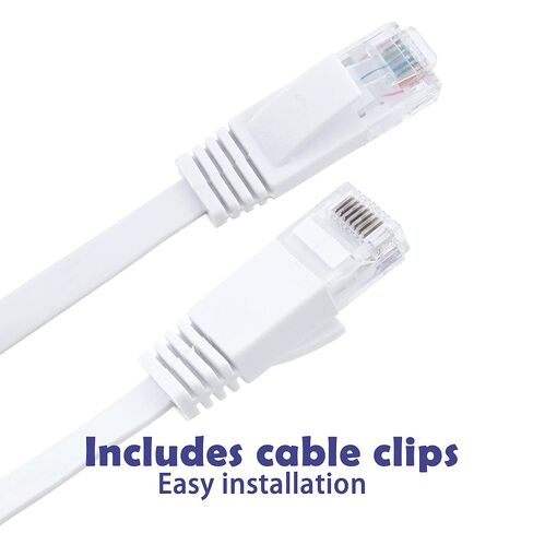 BlingKingdom Ethernet Cable 10 M Flat Network Cable Cat 6 with Rj45 Connector for Indoor Home Office PC Gaming Consoles Streaming Devices - White in Saudi Arabia