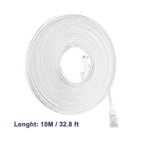BlingKingdom Ethernet Cable 10 M Flat Network Cable Cat 6 with Rj45 Connector for Indoor Home Office PC Gaming Consoles Streaming Devices - White in Saudi Arabia