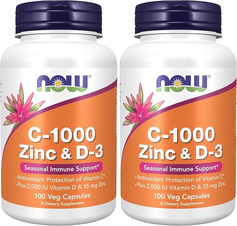 NOW Supplements, C-1000 Zinc & D-3, Seasonal Immune Support*, 100 Veg Capsules in Saudi Arabia