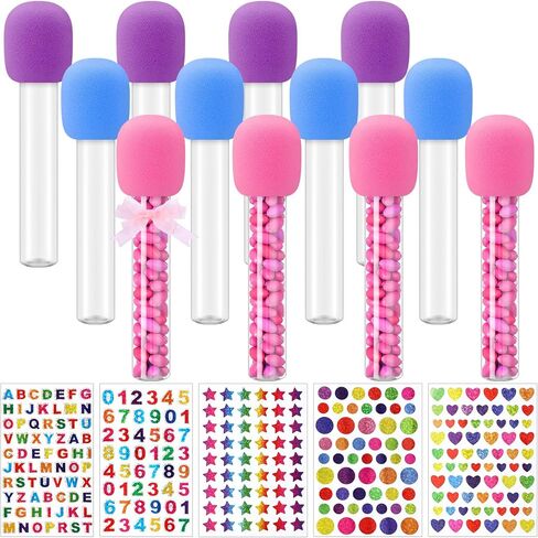 12 Pcs Microphone Candy Tubes Kpop Themed Birthday Party Decor 10'' Fake Plastic Microphone Prop Toy with Stickers for Karaoke Disco Singer Stage Favors, Candy Not Included (Purple, Pink, Blue) in Saudi Arabia