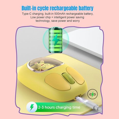 GOWENIC Wireless Mouse, Rechargeable Silent RGB Wireless Mouse with USB Receiver and Doll Style, for PC Laptop Tablet Gaming Working (Yellow) in Saudi Arabia