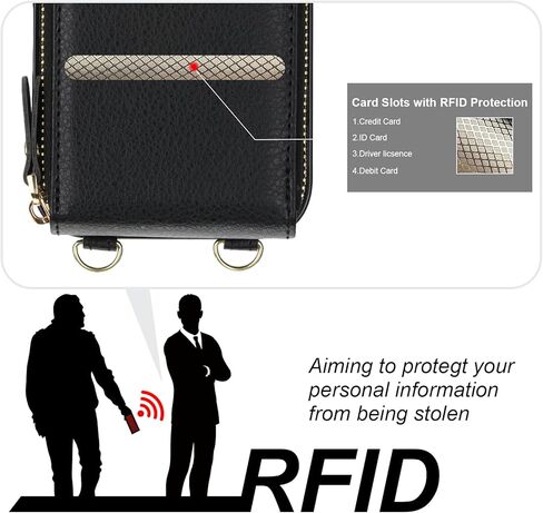 KIHUWEY Crossbody Wallet Case for iPhone 17 Pro, Zipper Pocket Case with Card Holder, PU Leather RFID Blocking Protective Cover Case with Kickstand Detachable Wrist Strap Lanyard 6.3" (Black) in Saudi Arabia