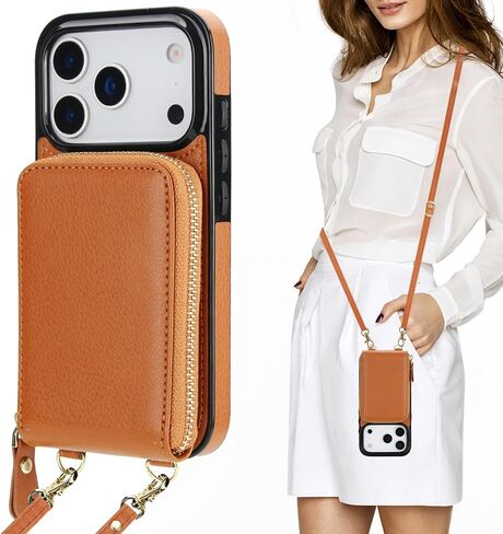 KIHUWEY Crossbody Wallet Case for iPhone 17 Pro, Zipper Pocket Case with Card Holder, PU Leather RFID Blocking Protective Cover Case with Kickstand Detachable Wrist Strap Lanyard 6.3" (Black) in Saudi Arabia