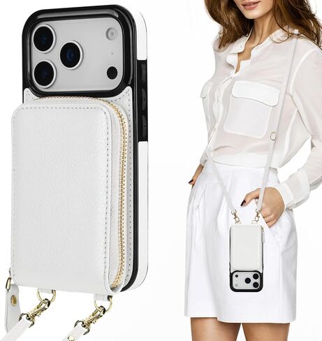 KIHUWEY Crossbody Wallet Case for iPhone 17 Pro, Zipper Pocket Case with Card Holder, PU Leather RFID Blocking Protective Cover Case with Kickstand Detachable Wrist Strap Lanyard 6.3" (Black) in Saudi Arabia
