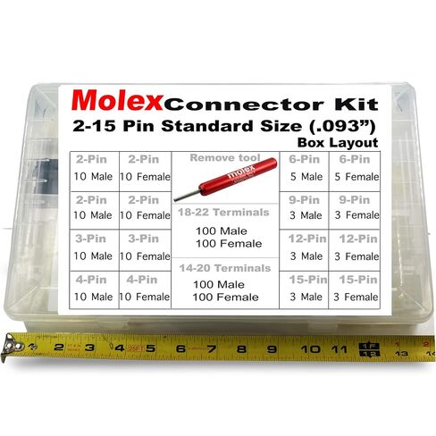 510 قطع موليكس 2-15 دبوس 14.0A مجموعة موصلات 0.093 بوصة، سلك قياس 14-22 AWG مع أداة إزالة in Kuwait