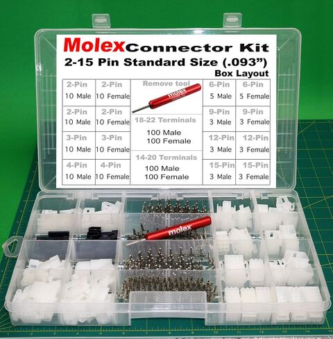 510 قطع موليكس 2-15 دبوس 14.0A مجموعة موصلات 0.093 بوصة، سلك قياس 14-22 AWG مع أداة إزالة in Kuwait
