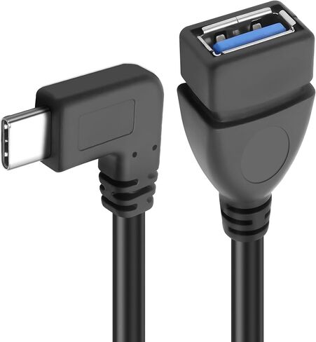 محول MEIRIYFA USB C إلى USB 3.0، 90 درجة USB 3.1 C ذكر إلى USB 3.0 A أنثى كابل OTG 5 جيجابت في الثانية سلك بيانات وشحن للهواتف اللوحية والكمبيوتر المحمول (أسود، 0.25 متر) in Kuwait