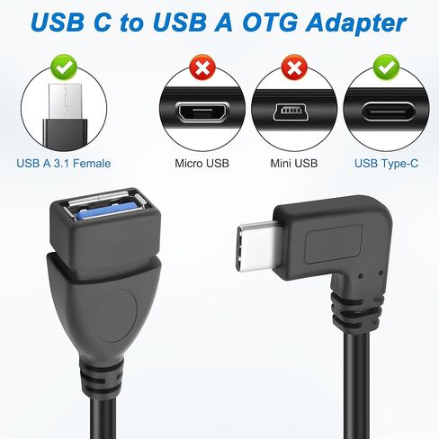محول MEIRIYFA USB C إلى USB 3.0، 90 درجة USB 3.1 C ذكر إلى USB 3.0 A أنثى كابل OTG 5 جيجابت في الثانية سلك بيانات وشحن للهواتف اللوحية والكمبيوتر المحمول (أسود، 0.25 متر) in Kuwait