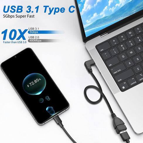محول MEIRIYFA USB C إلى USB 3.0، 90 درجة USB 3.1 C ذكر إلى USB 3.0 A أنثى كابل OTG 5 جيجابت في الثانية سلك بيانات وشحن للهواتف اللوحية والكمبيوتر المحمول (أسود، 0.25 متر) in Kuwait