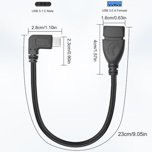 محول MEIRIYFA USB C إلى USB 3.0، 90 درجة USB 3.1 C ذكر إلى USB 3.0 A أنثى كابل OTG 5 جيجابت في الثانية سلك بيانات وشحن للهواتف اللوحية والكمبيوتر المحمول (أسود، 0.25 متر) in Kuwait