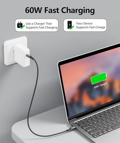 1.5ft USB C to USB C Cable, 4-Pack 60W USBC to USBC Cord, Type C to C Charger Cable Fast Charging for iPhone 16 15 Pro Max/Plus, for Samsung Galaxy S24 S23 S22, for iPad/MacBook Pro/Air, Pixel in Saudi Arabia