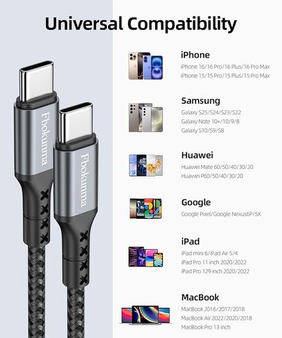1.5ft USB C to USB C Cable, 4-Pack 60W USBC to USBC Cord, Type C to C Charger Cable Fast Charging for iPhone 16 15 Pro Max/Plus, for Samsung Galaxy S24 S23 S22, for iPad/MacBook Pro/Air, Pixel in Saudi Arabia