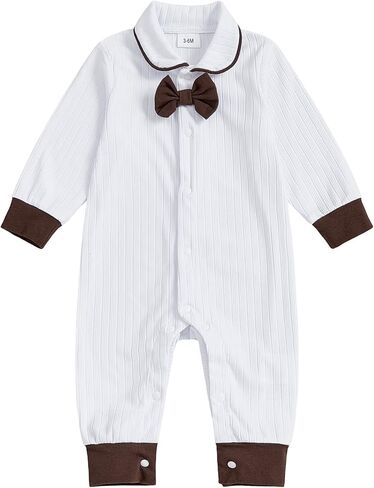 fhutpw Baby Boy Clothes Button Down One-Piece Romper Infant Gentleman Jumpsuit Fall Winter Outfits 3 6 12 Months Bodysuit in Saudi Arabia