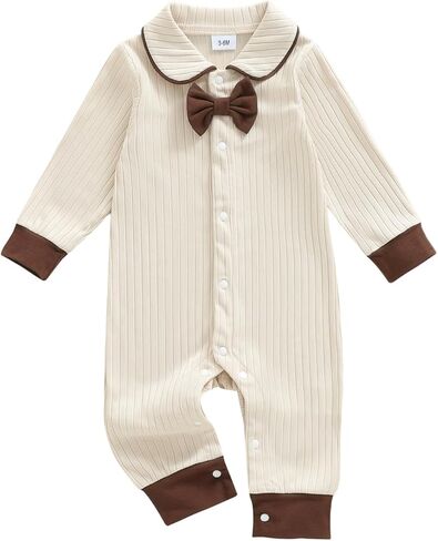 fhutpw Baby Boy Clothes Button Down One-Piece Romper Infant Gentleman Jumpsuit Fall Winter Outfits 3 6 12 Months Bodysuit in Saudi Arabia