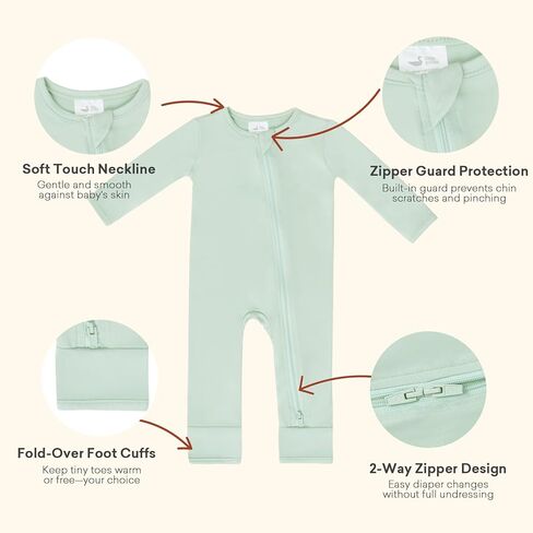 Baby Romper, Soft 2-Way Zipper Footless Long Sleeve Jumpsuit for Baby Boys Girls, 0-9 Months, 12-24 Months in Saudi Arabia