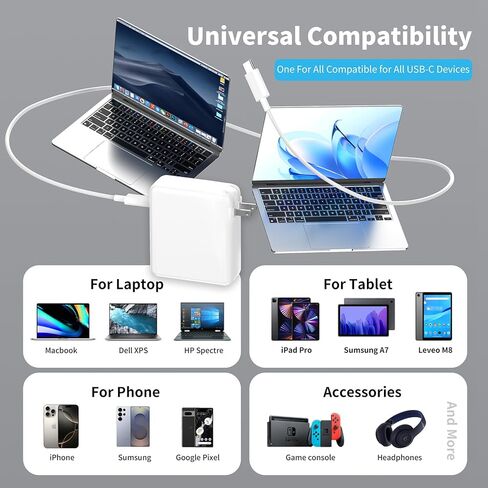 شاحن Mac Book Pro - شاحن USB C بقوة 118 وات متوافق مع Mac Book Pro/Air 16 15 14 13 بوصة، M1 M2 M3 M4، ipad Pro وجميع أجهزة USB C، يتضمن كابل شحن in Kuwait