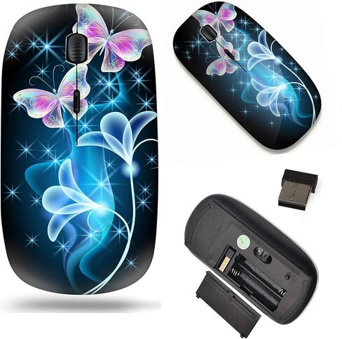 ماوس كمبيوتر محمول لاسلكي من Mingdao، ماوس ضوئي محمول مع مستقبل USB نانو فراشة زرقاء in Kuwait
