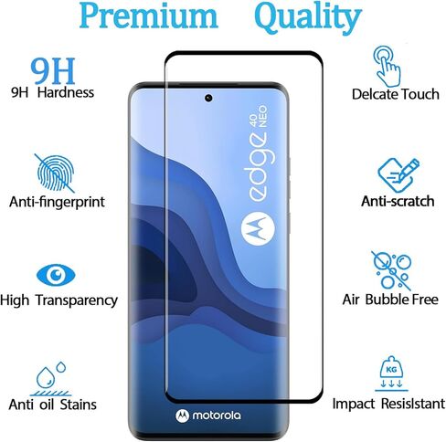 [2 Pack] Full Coverage Tempered Glass Screen Protector for Motorola Edge 40 Neo, [3D Curved] [HD Anti-Scratch ] [No-Bubble ] Screen Protector for Motorola Edge 40 Neo in Saudi Arabia