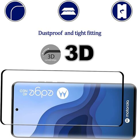 [2 Pack] Full Coverage Tempered Glass Screen Protector for Motorola Edge 40 Neo, [3D Curved] [HD Anti-Scratch ] [No-Bubble ] Screen Protector for Motorola Edge 40 Neo in Saudi Arabia