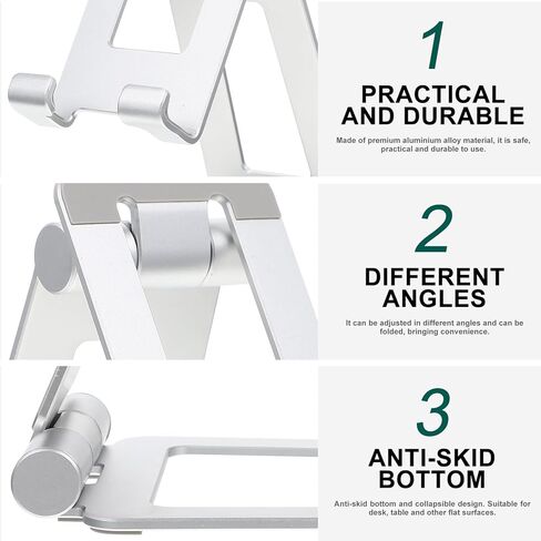 DOITOOL Desktop Phone Holder and Tablet Stand, Foldable Silver Phone Bracket with Adjustable Angles for Home and Office Use in Saudi Arabia