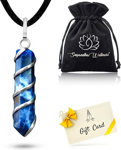 Angelite Crystal Healing Necklace - Activates Throat Chakra | Master Healer Stone Brings Peace, Mindfulness And Compassion. Encourages Forgiveness. Promotes Communication, Inner Guidance And Self-Expression. Dispels Fear, Anger And Anxiety | Pendant With  in Kuwait