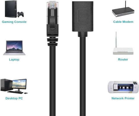 Monoprice Cat6A 1ft Black U/UTP Ethernet Extension Cable RJ45 Male to Female (with PCB Jack 3μ) 24AWG Standed Bare Copper CM PVC Jacket in Saudi Arabia