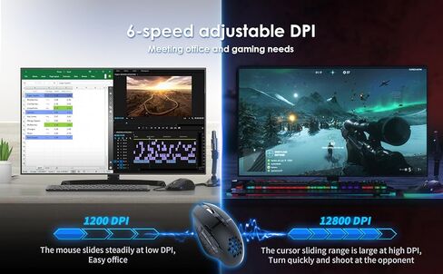 ماوس ألعاب C303 Ultimate - 12800 نقطة في البوصة، 6 مناطق RGB، 8 مفاتيح ماكرو، سلك مضاد للتشابك بطول 5.5 قدم in Kuwait