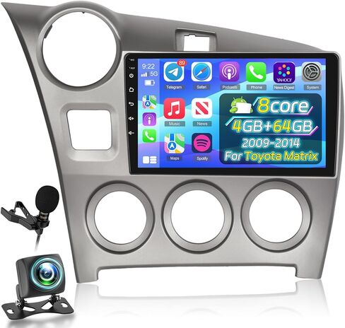 [Qualcomm 8 Core 4+64G] راديو سيارة لسيارة Toyota Matrix 2009-2014 - Carplay لاسلكي وAndroid Auto - شاشة لمس 9 بوصة 1280 * 720 IPS Android 15 ستيريو للسيارة - DSP/GPS/WiFi/SWC + كاميرا احتياطية AHD in Saudi Arabia