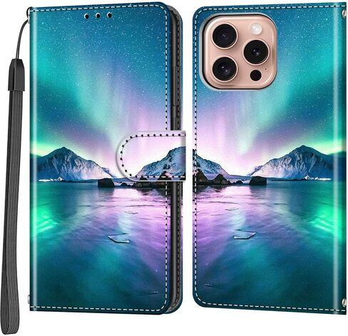 حافظة محفظة لهاتف iPhone 16 Pro، [مسند] حامل 3 بطاقات [غلاف داخلي من مادة TPU مقاوم للصدمات]، غطاء قلاب واقٍ مغناطيسي من جلد البولي يوريثان مقاس 6.3 بوصات، زهرة سوداء in Kuwait